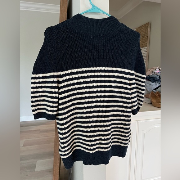 Anthropologie Maeve Divendra Navy Stripe French Blouse Gold Buttons Sz L - Picture 7 of 10